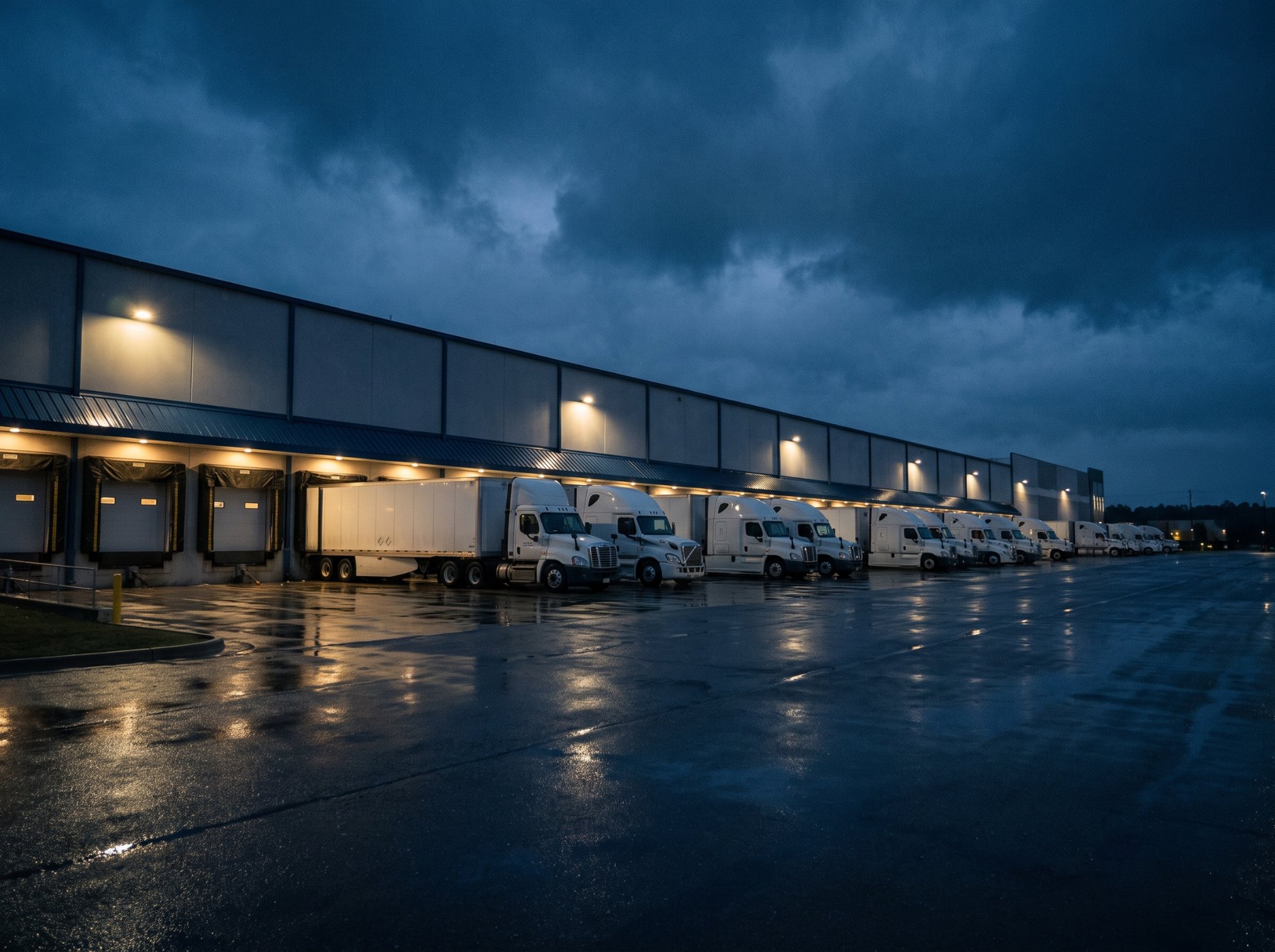 Freight trucks outside a distribution center