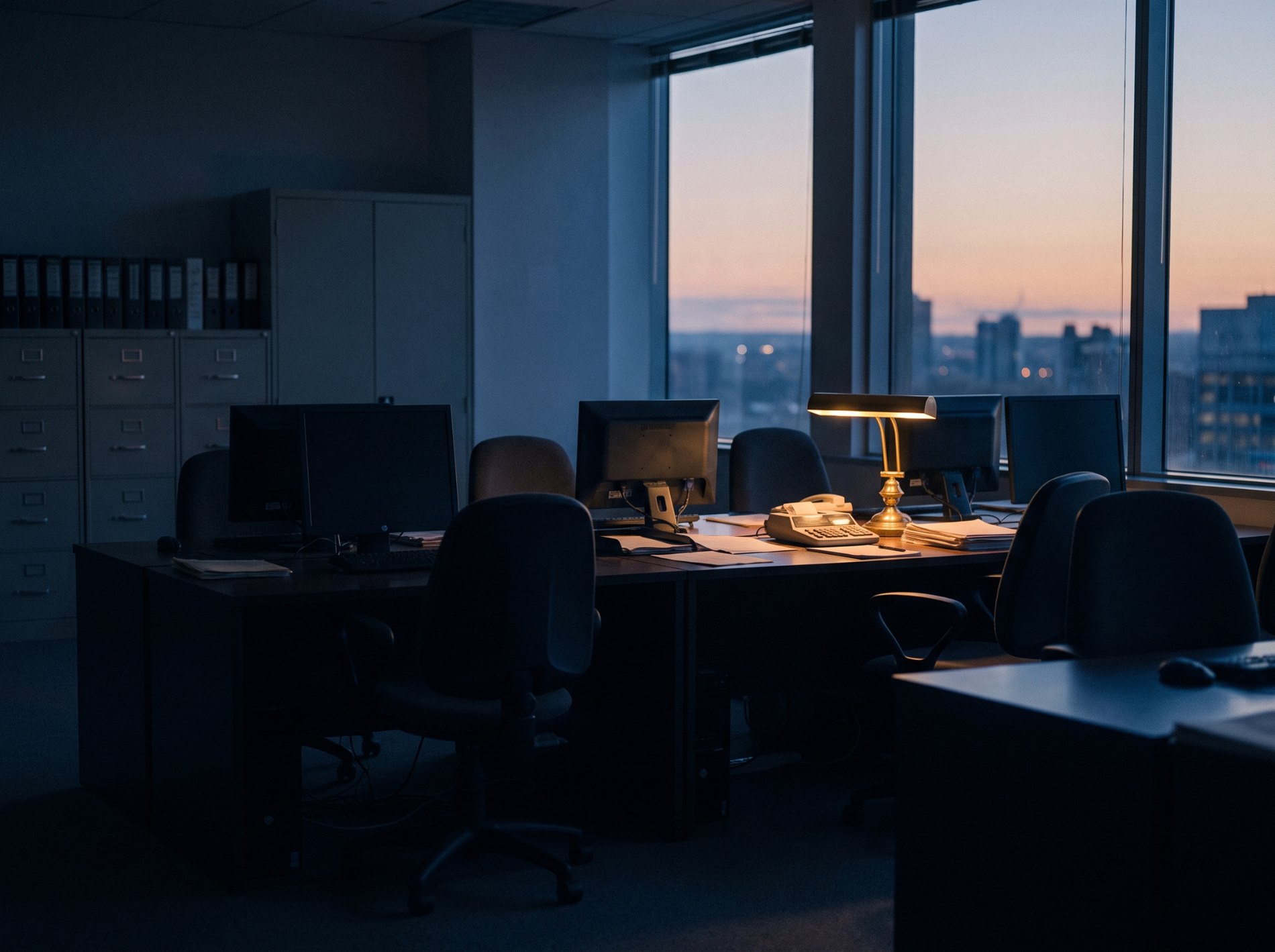 Accounting office at dusk
